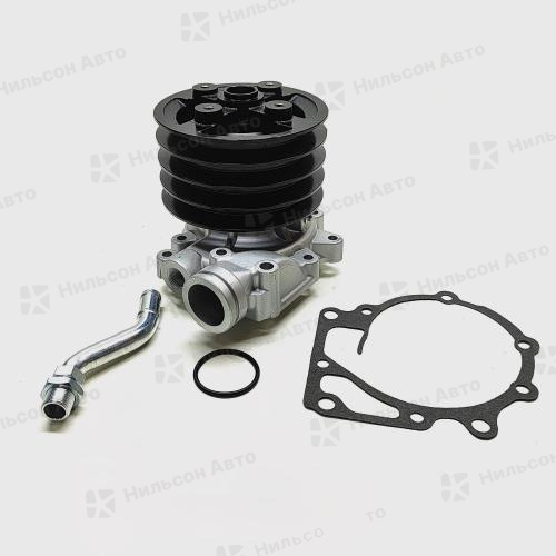 Помпа водяная ISUZU FORWARD 6HE1 шкив на 4 клина ZEVS (алюминиевый корпус, не съемная крыльчатка)