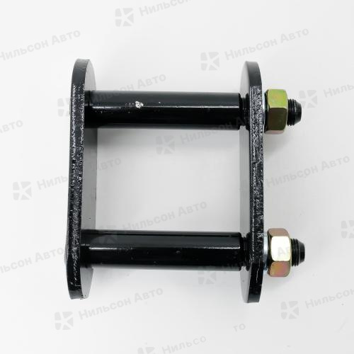 Серьга задней рессоры MMC CANTER под резиновую втулку, вид 1, ZEVS (с пластиной и гайками)