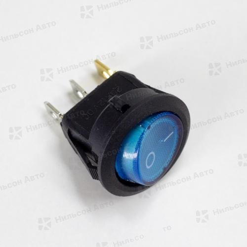 Кнопка OFF-(ON), 12V, круглая с подсветкой, синяя, 3 контакта, ALMEGA