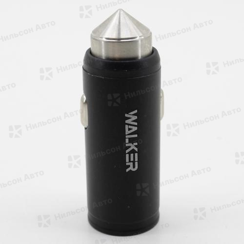 Автомобильное зарядное устройство, 1 USB, 2.4A, 12/24V, (черный), WALKER 