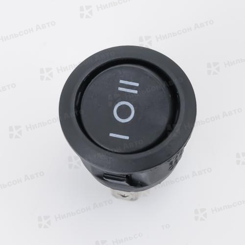 Кнопка OFF-(ON), 12V, 6A/250VAC, круглая без подсветки, черная, 3 контакта, 3 положения, ALMEGA