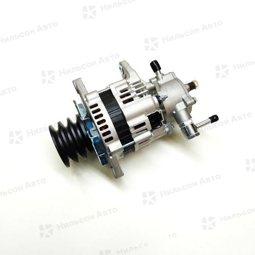 Генератор 24V ISUZU ELF 4HF1, 4HG1, 50A, вакуумник сзади, 3 клиновой, фишка прямоугольная на 1 контакт, KRAUF