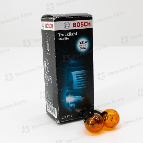 Лампочка в поворот на 1 контакт большая, 24V/PY21W, BOSCH (желтая, с цоколем)