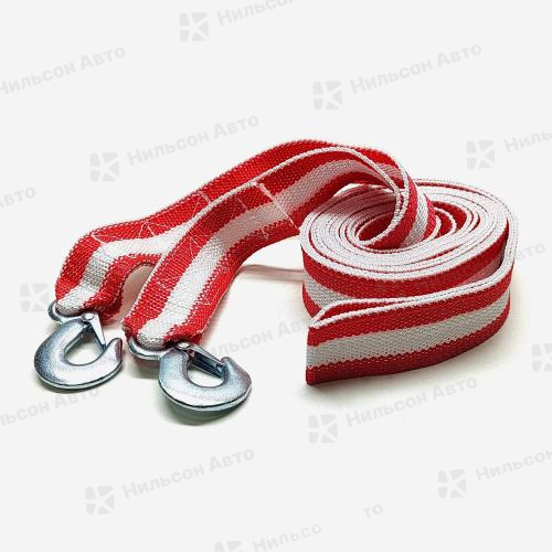 Трос буксировочный ленточный 12 тонн/5 метров (крюк-крюк), ALMEGA (морозоустойчивый, капрон) 