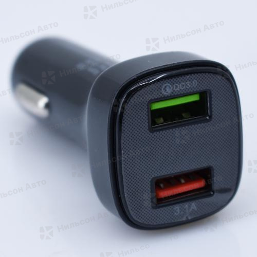 Автомобильное зарядное устройство, 2 USB+QC3.0, 12/24V, (с вольтметром/черный), CARLIVE