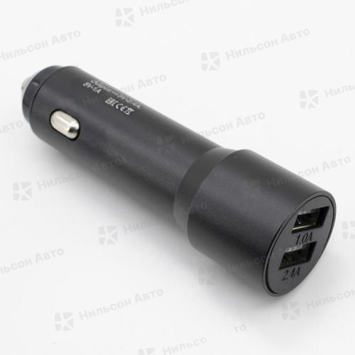 Автомобильное зарядное устройство, 2 USB, 2.4A, 12/24V, (черный), WALKER 